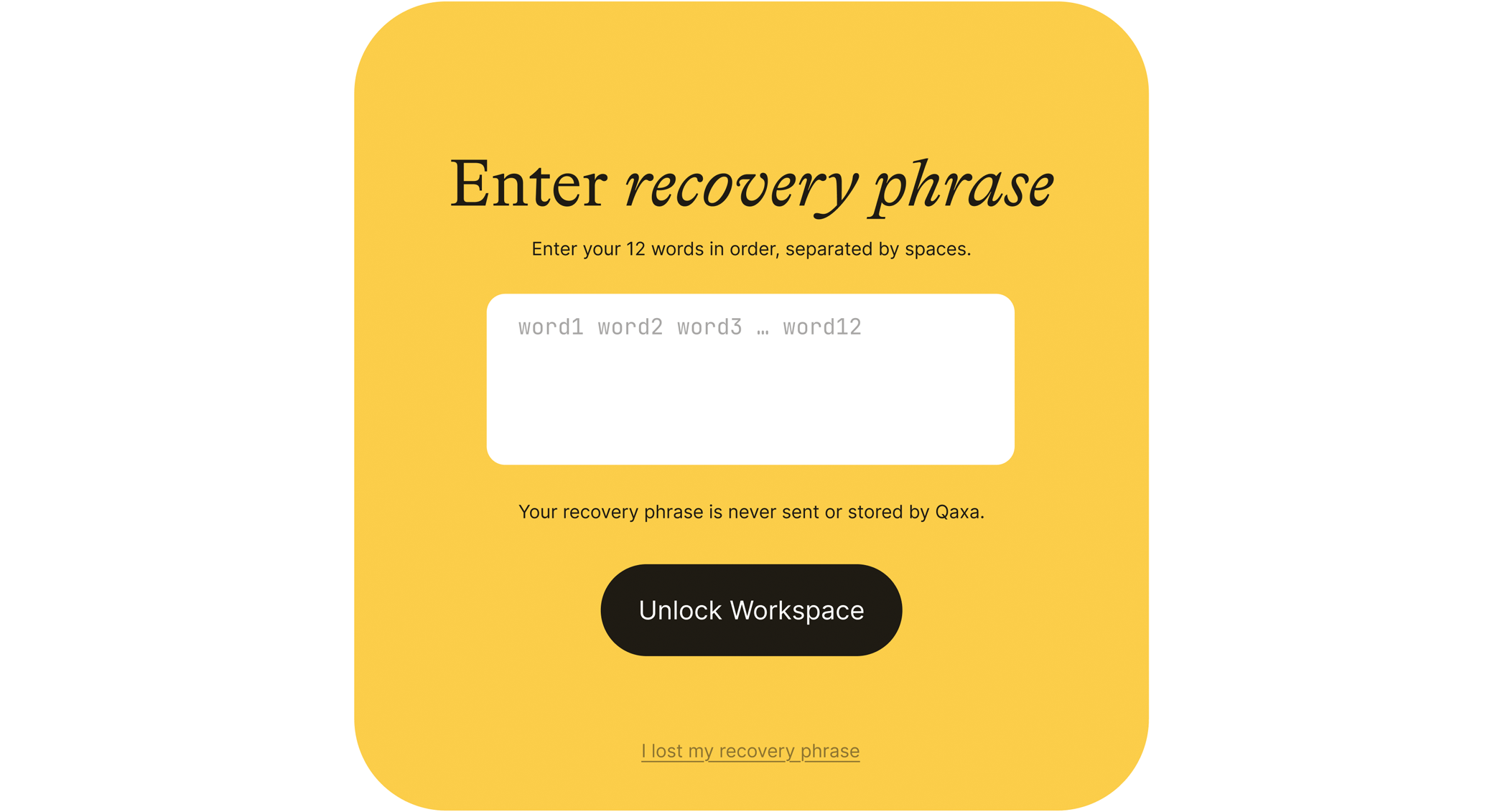 Reset password in qaxa — recovery phrase